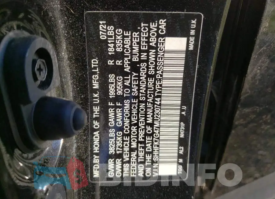 SHHFK7G47MU230744 Photo# 13