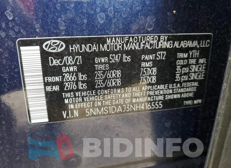 5NMS1DAJ3NH416555 Photo# 13