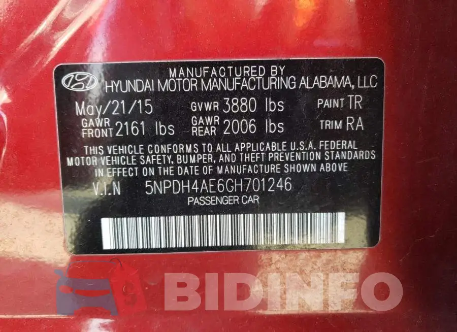 5NPDH4AE6GH701246 Photo# 13