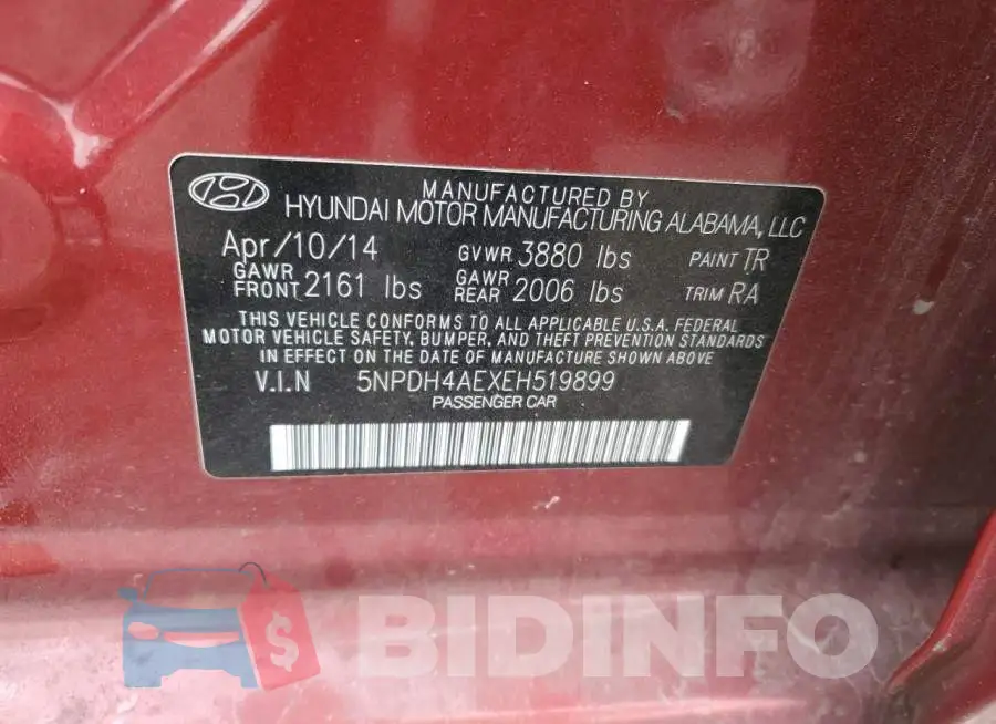 5NPDH4AEXEH519899 Photo# 12