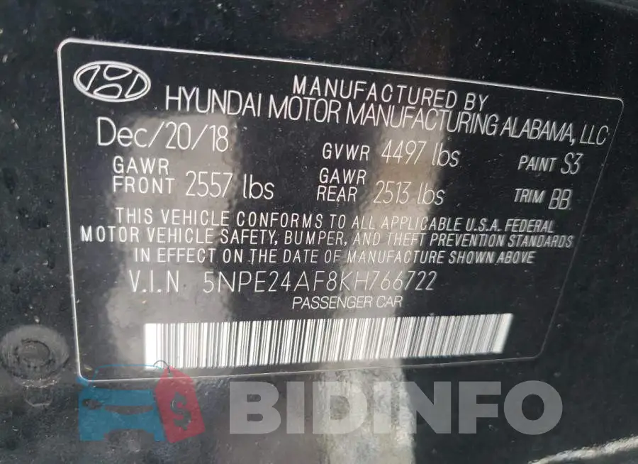 5NPE24AF8KH766722 Photo# 12