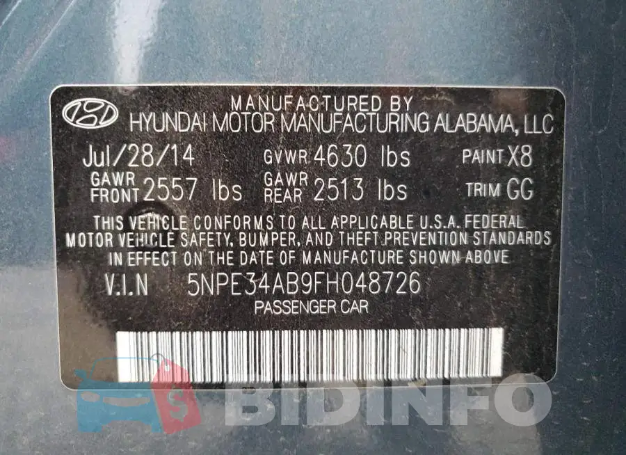 5NPE34AB9FH048726 Photo# 12