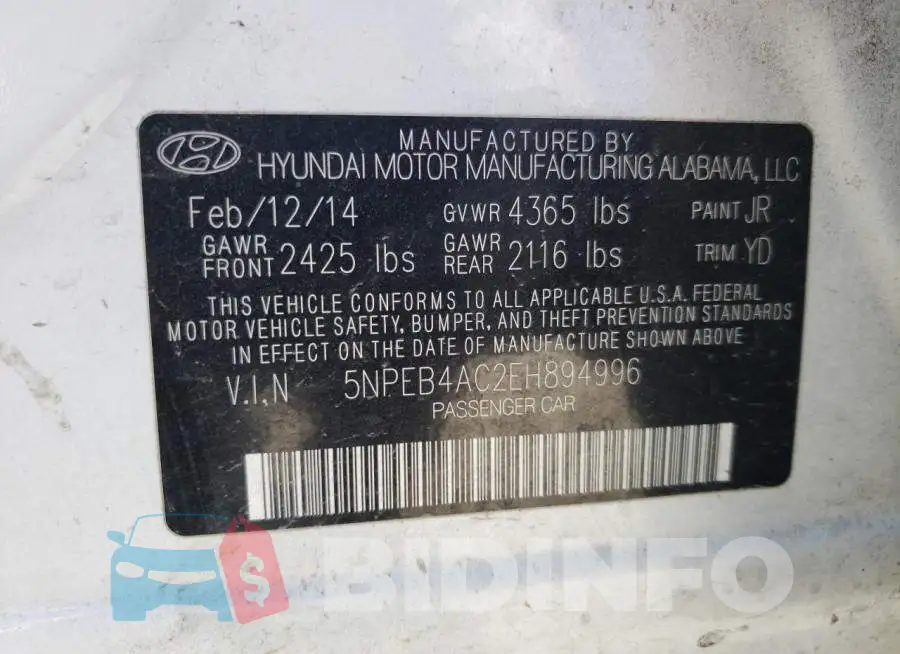 5NPEB4AC2EH894996 Photo# 12