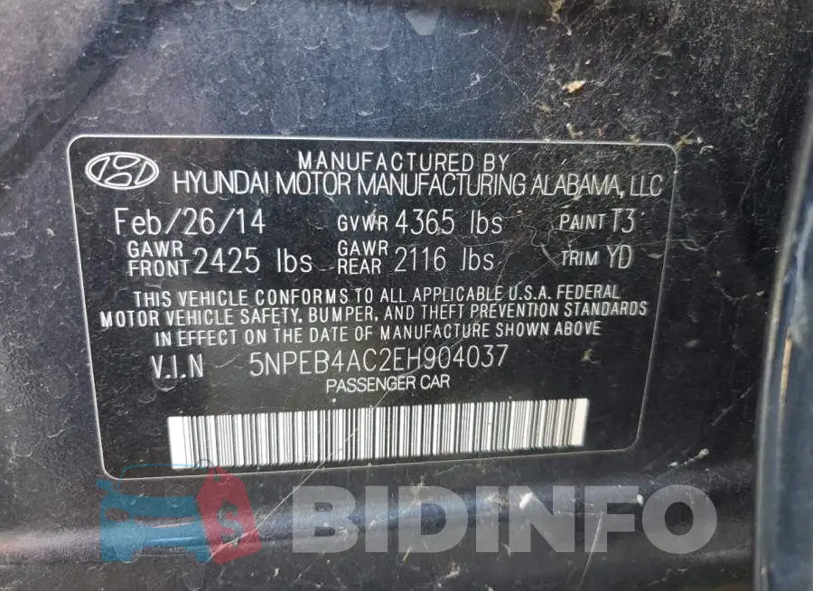 5NPEB4AC2EH904037 Photo# 13