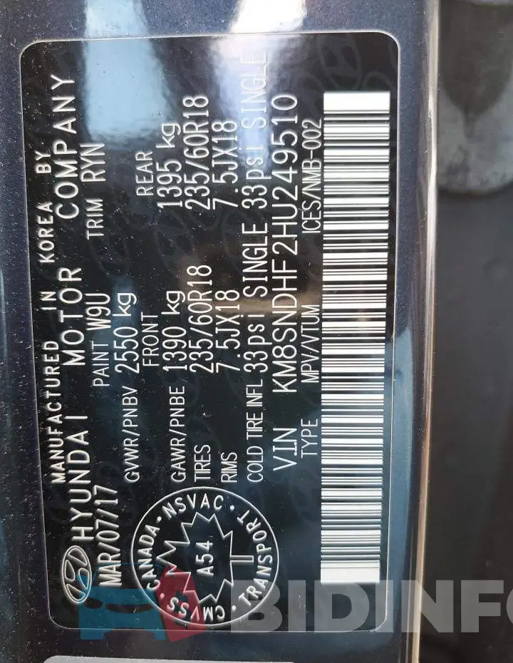 KM8SNDHF2HU249510 Photo# 14