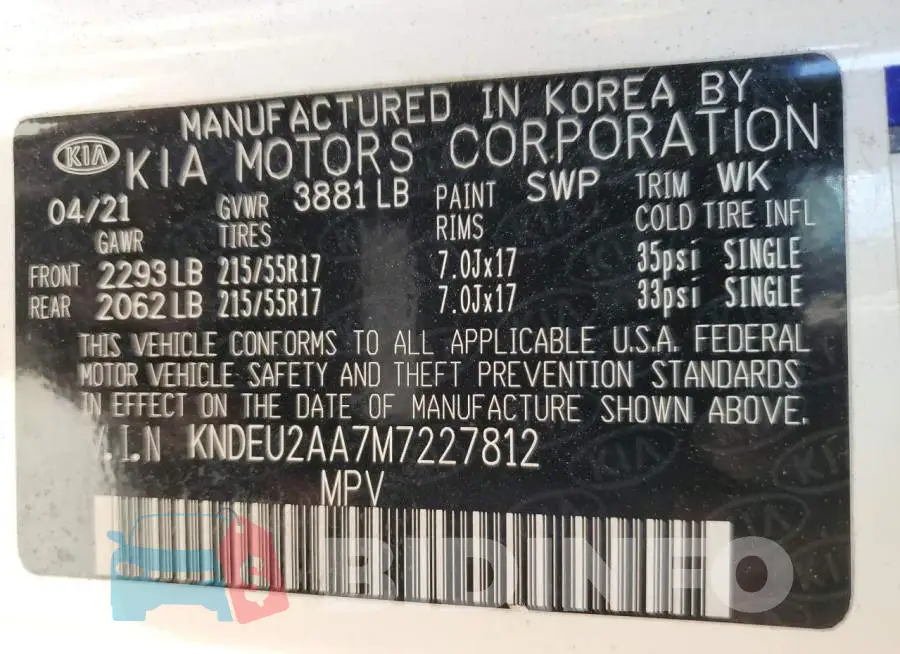 KNDEU2AA7M7227812 Photo# 13
