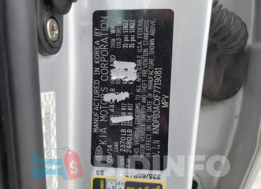 KNDPB3ACXF7719081 Photo# 13