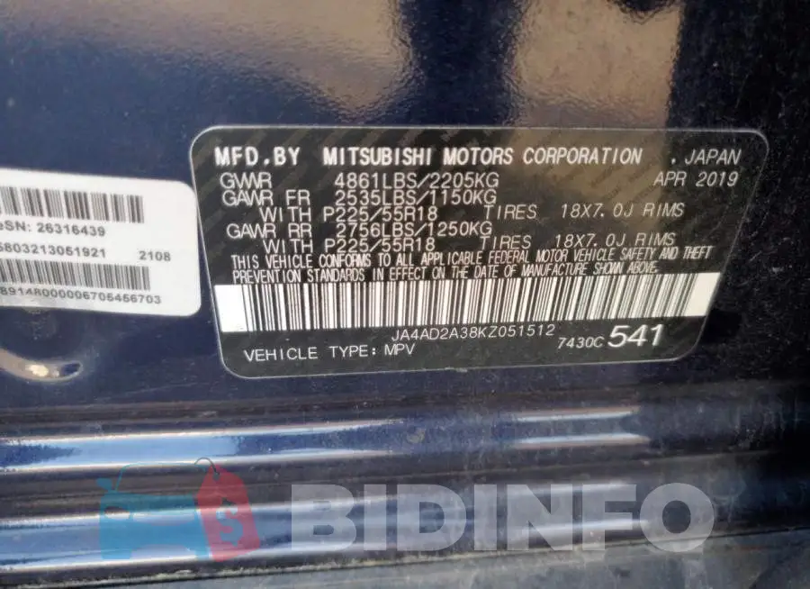 JA4AD2A38KZ051512 Photo# 13