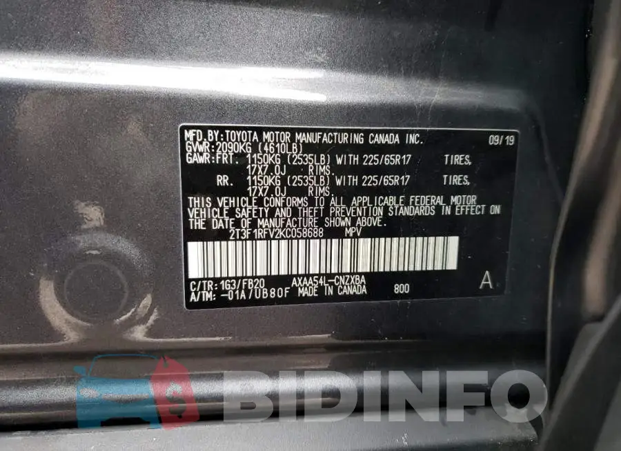 2T3F1RFV2KC058688 Photo# 13