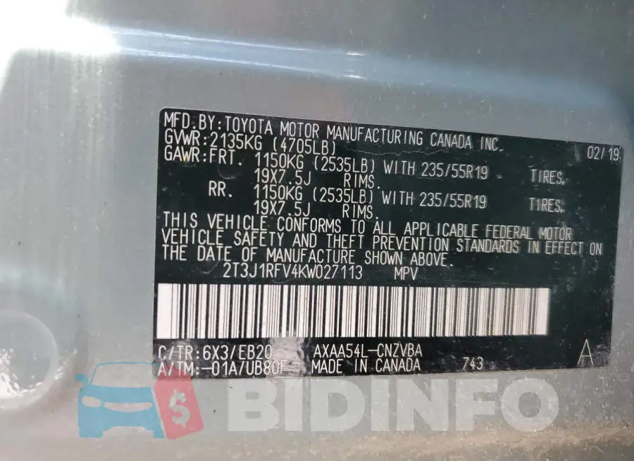 2T3J1RFV4KW027113 Photo# 14