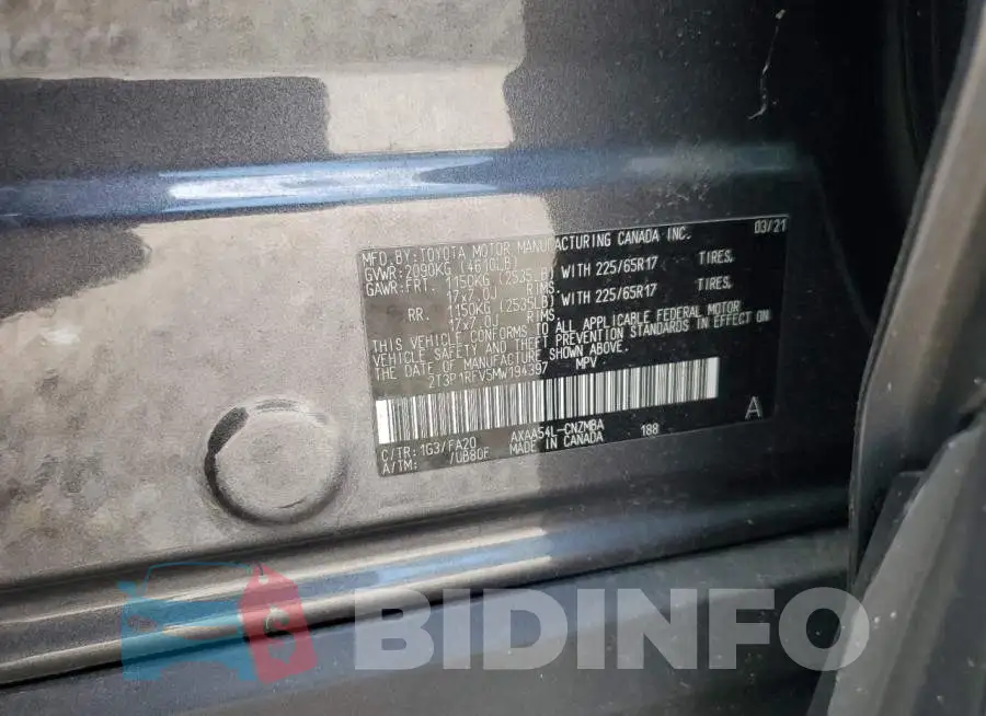 2T3P1RFV5MW194397 Photo# 12