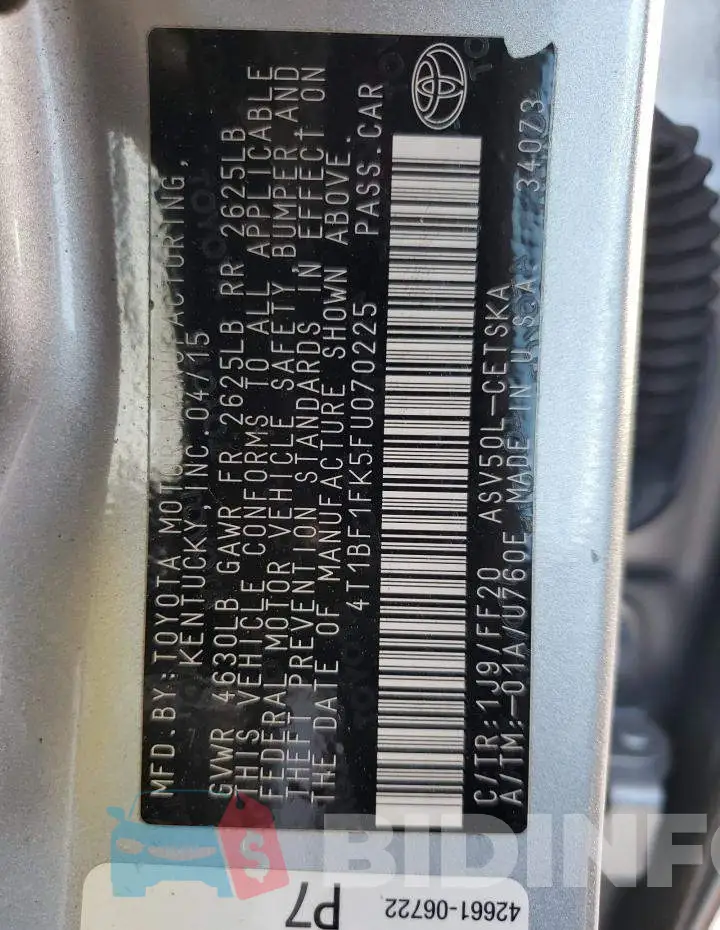 4T1BF1FK5FU070225 Photo# 13