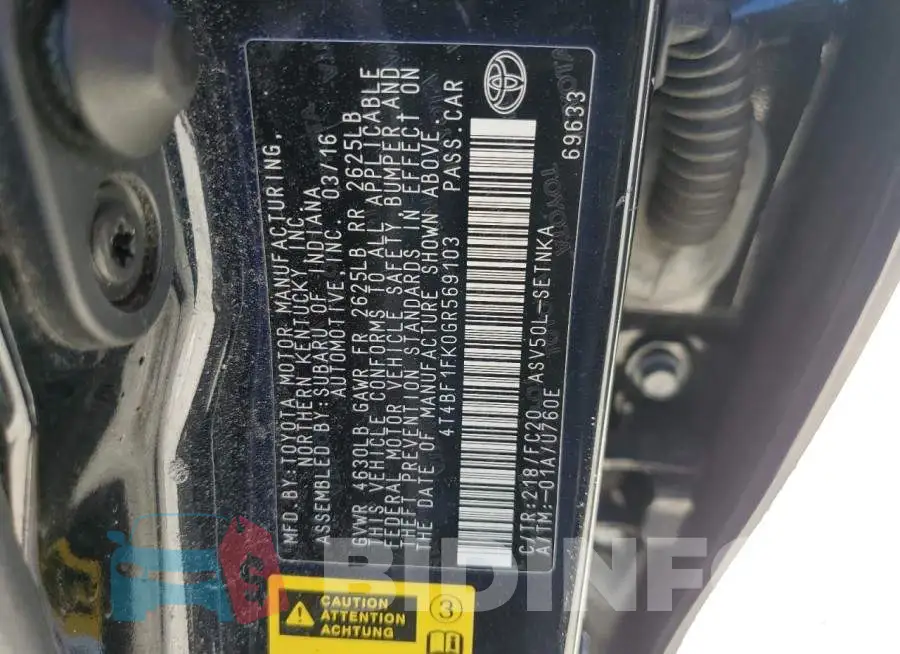 4T4BF1FK0GR569103 Photo# 12