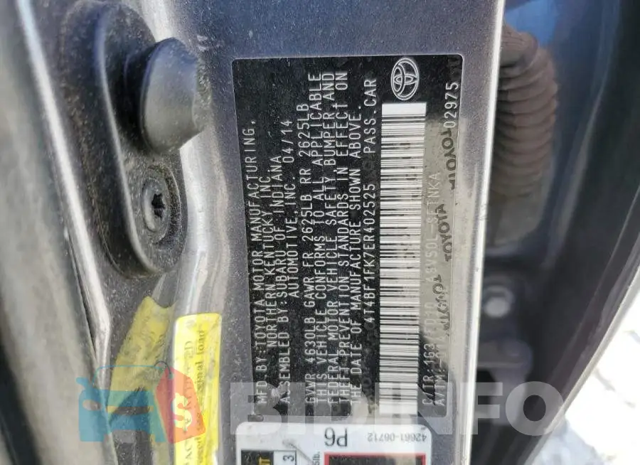 4T4BF1FK7ER402525 Photo# 12