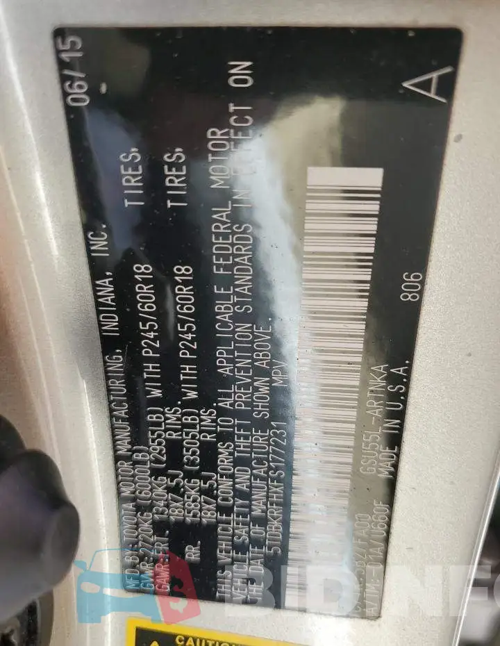 5TDBKRFHXFS177231 Photo# 14
