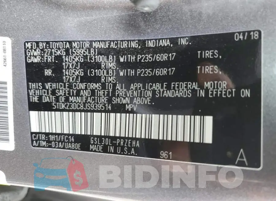 5TDKZ3DC8JS939514 Photo# 13