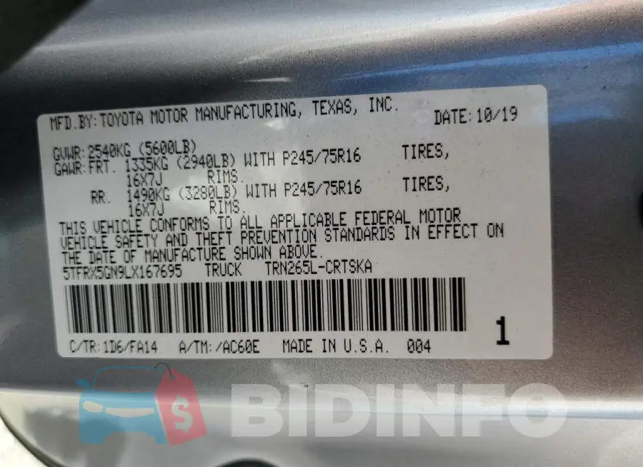 5TFRX5GN9LX167695 Photo# 12