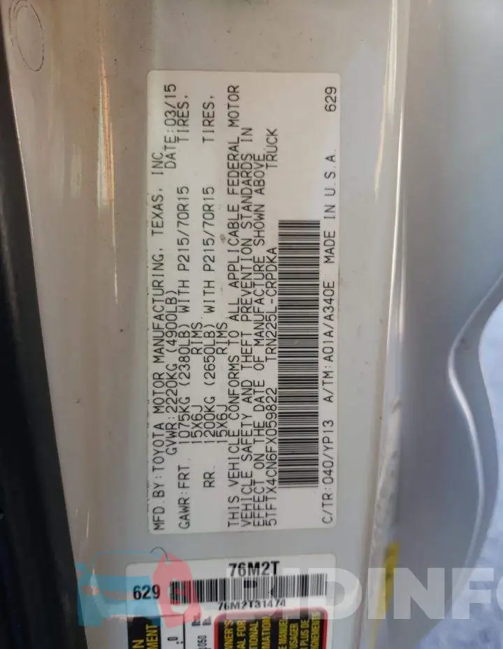 5TFTX4CN6FX059822 Photo# 12