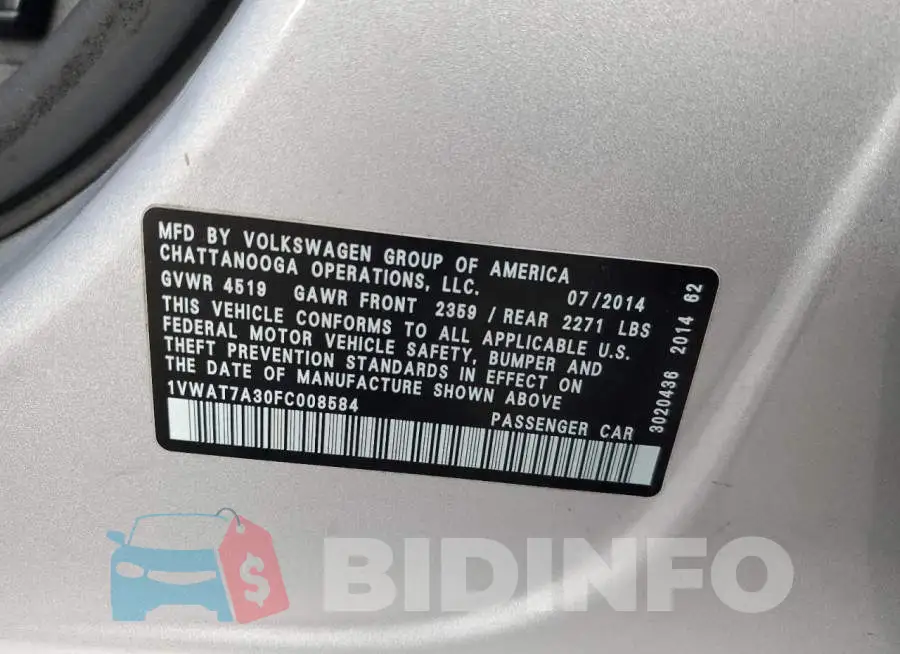 1VWAT7A30FC008584 Photo# 12
