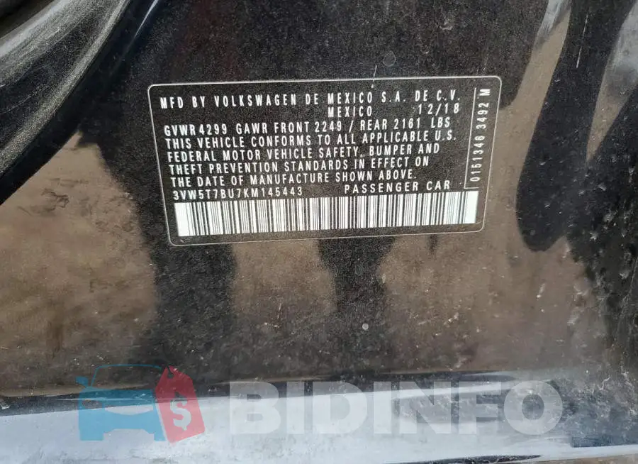3VW5T7BU7KM145443 Photo# 12