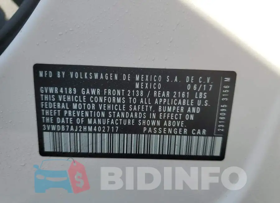 3VWDB7AJ2HM402717 Photo# 12