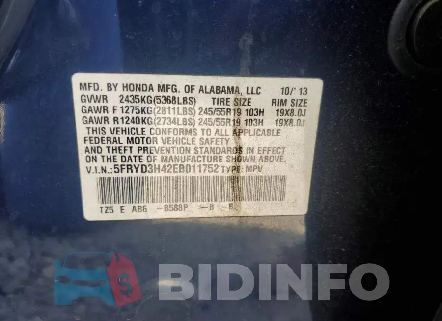 5FRYD3H42EB011752 Photo# 13