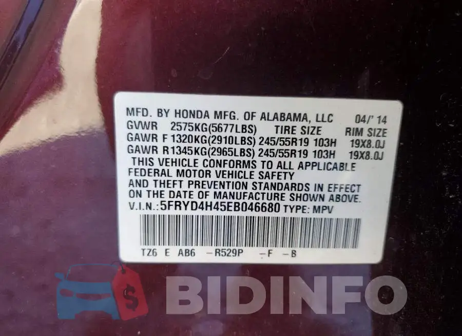 5FRYD4H45EB046680 Photo# 14