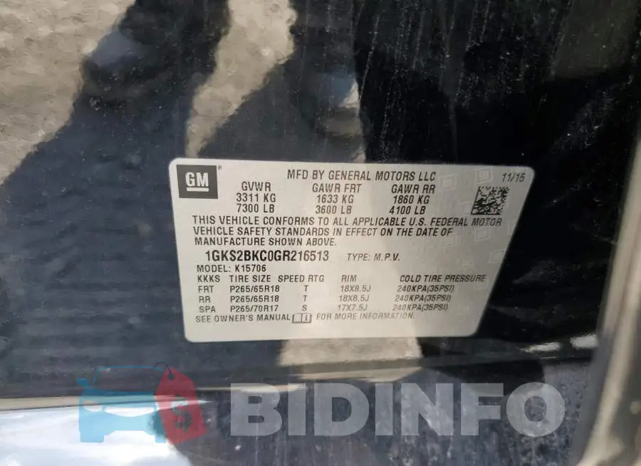 1GKS2BKC0GR216513 Photo# 14