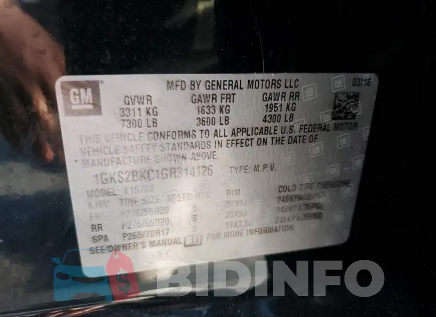 1GKS2BKC1GR314126 Photo# 13