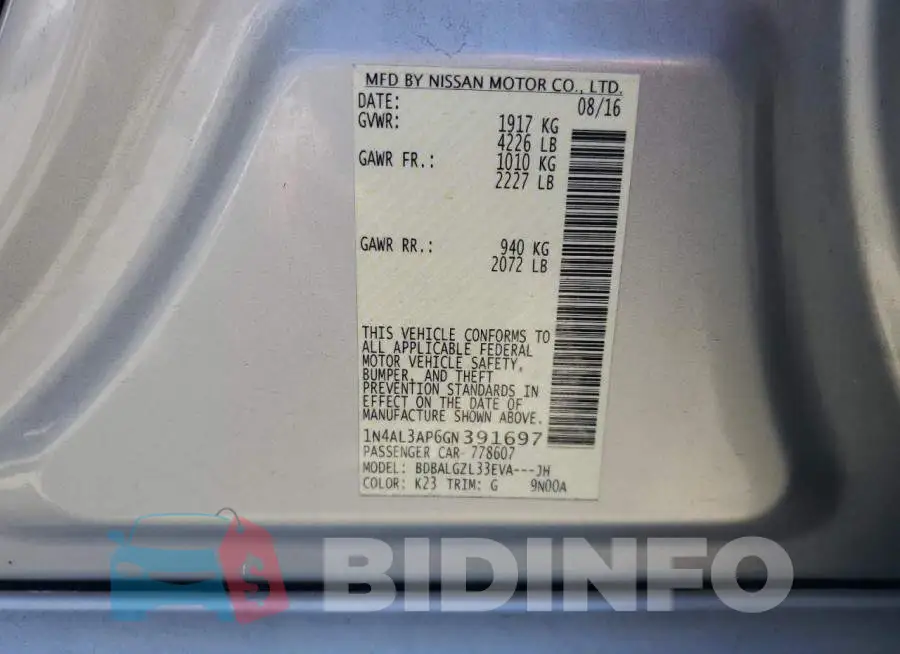 1N4AL3AP6GN391697 Photo# 12