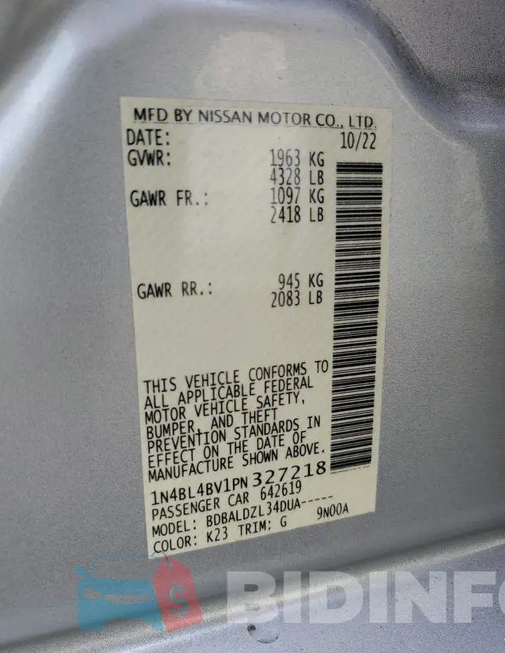 1N4BL4BV1PN327218 Photo# 12