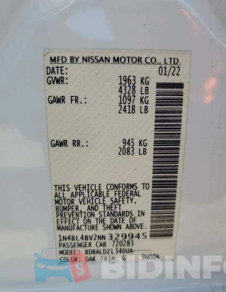 1N4BL4BV2NN329945 Photo# 12