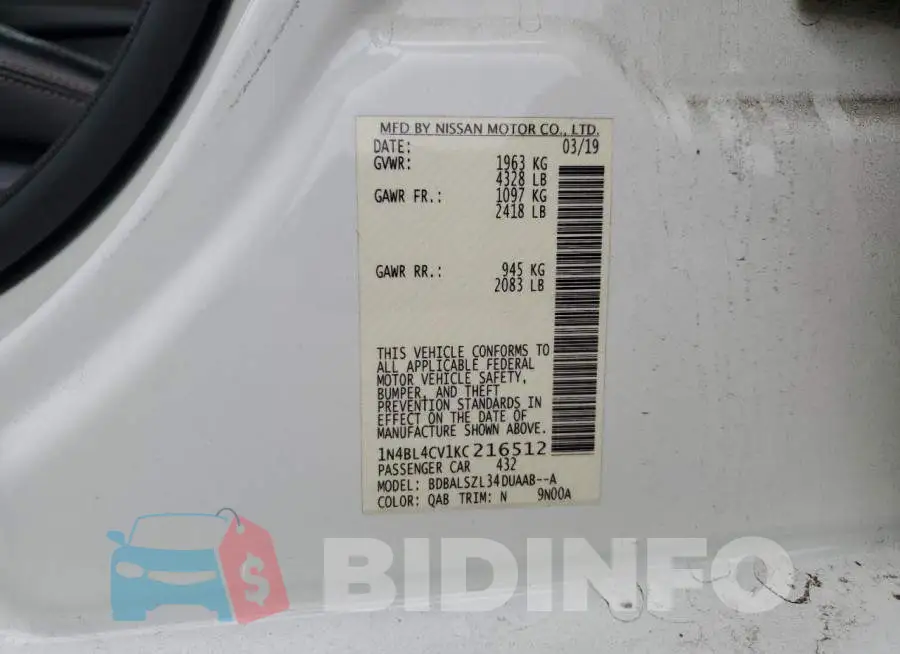 1N4BL4CV1KC216512 Photo# 12