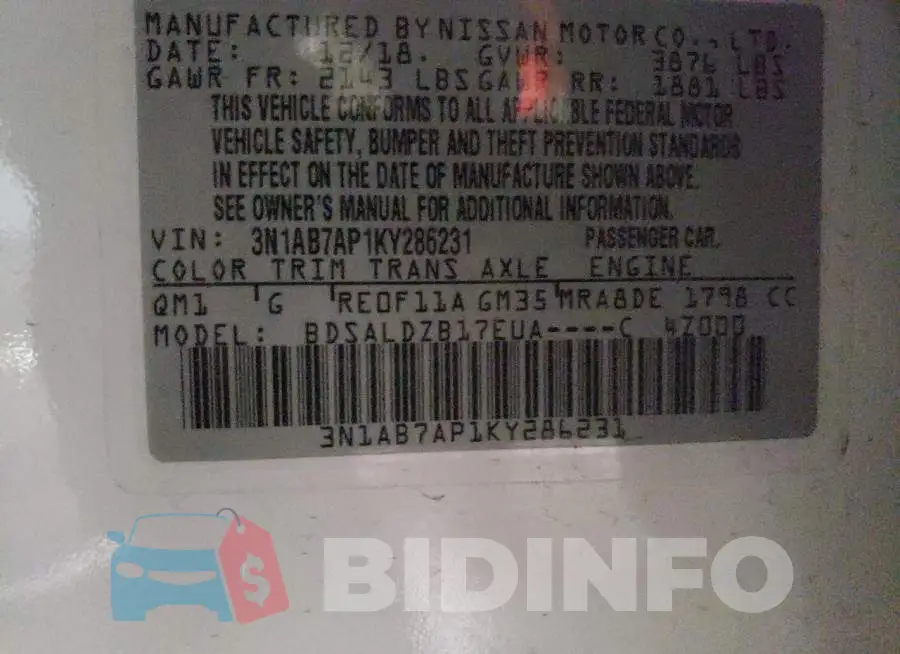 3N1AB7AP1KY286231 Photo# 12