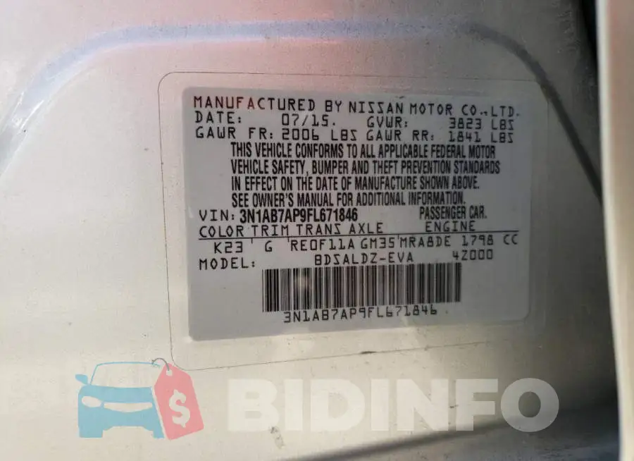 3N1AB7AP9FL671846 Photo# 13