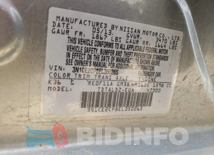 3N1CE2CP8EL350265 Photo# 12