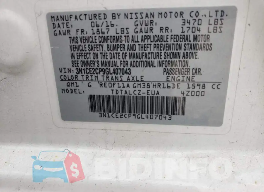 3N1CE2CP9GL407043 Photo# 12