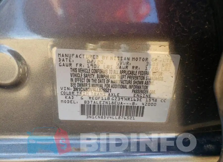 3N1CN8DV4LL876521 Photo# 12