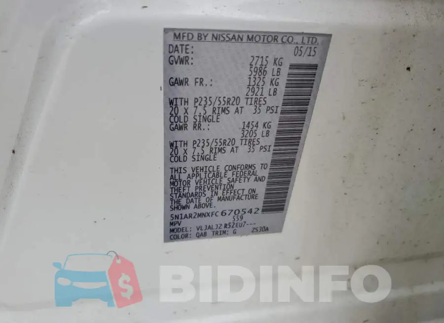 5N1AR2MNXFC670542 Photo# 13