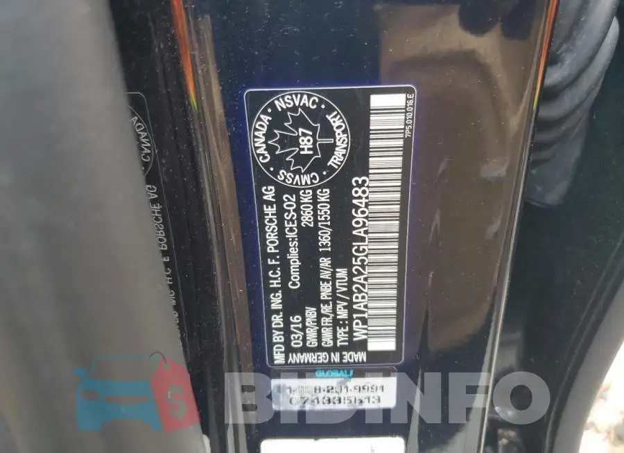 WP1AB2A25GLA96483 Photo# 14