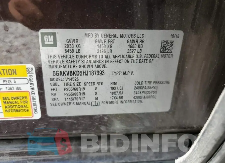 5GAKVBKD5HJ187393 Photo# 14