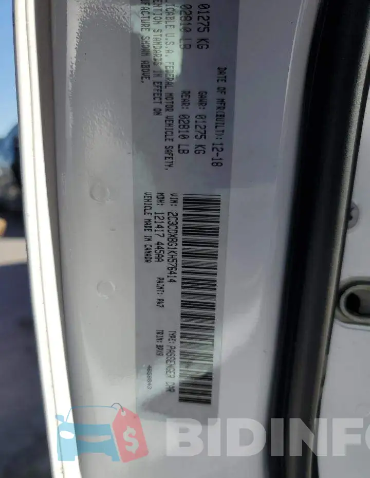 2C3CDXBG1KH576414 Photo# 12