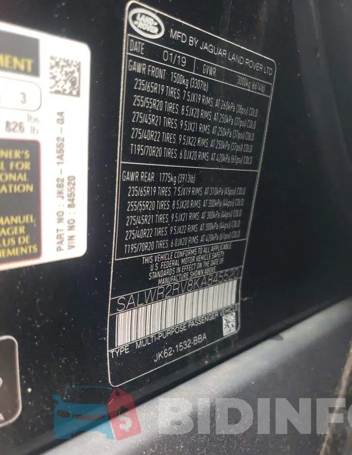 SALWR2RV8KA845520 Photo# 12