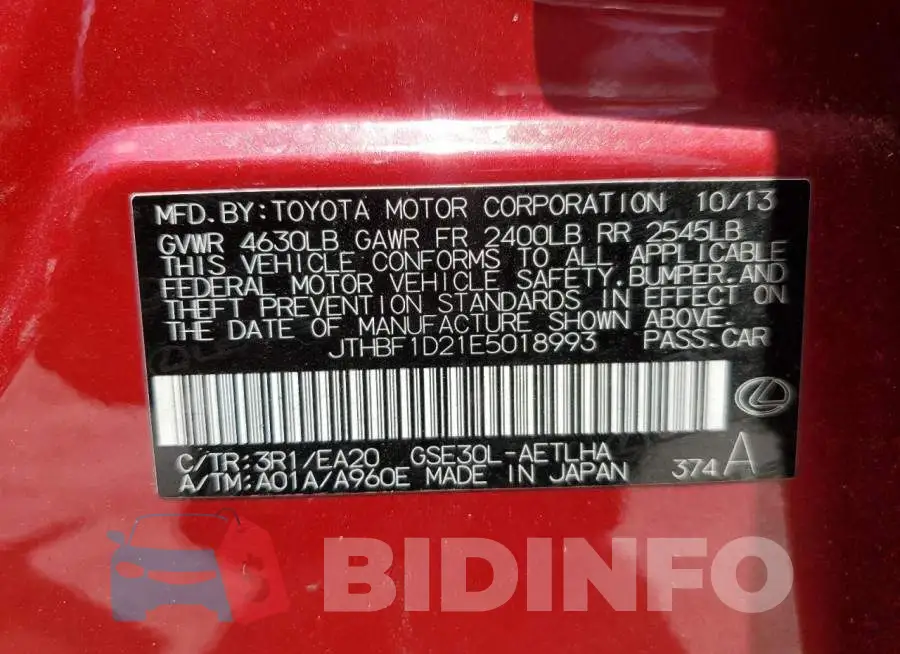 JTHBF1D21E5018993 Photo# 12