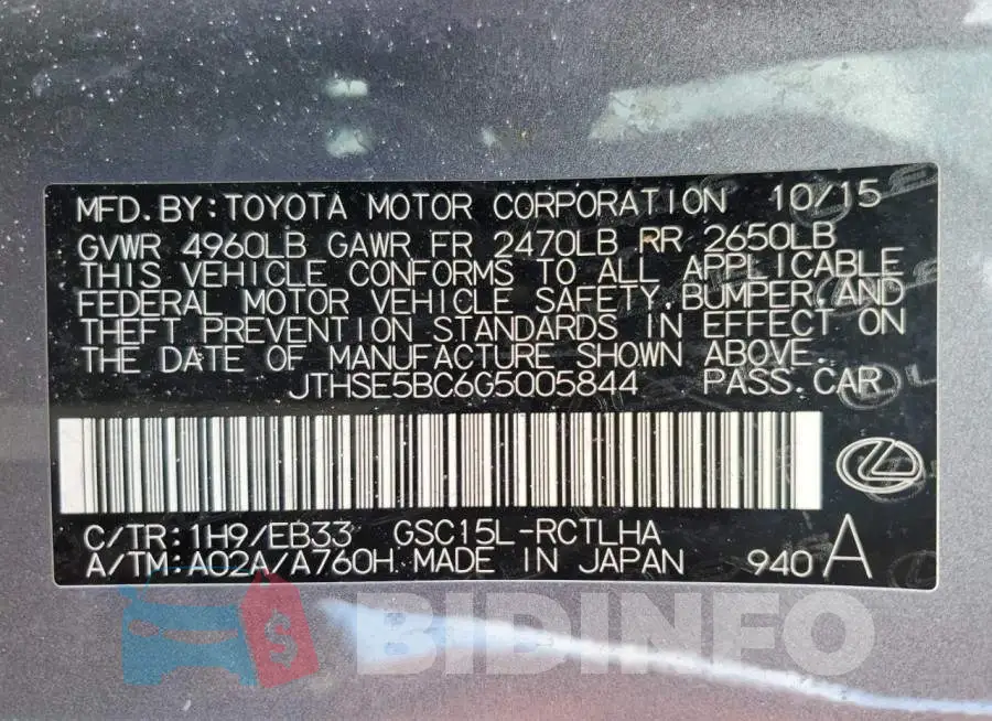 JTHSE5BC6G5005844 Photo# 12