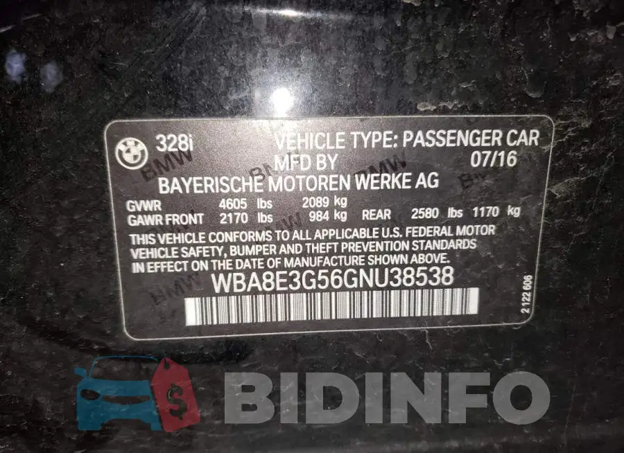 WBA8E3G56GNU38538 Photo# 12