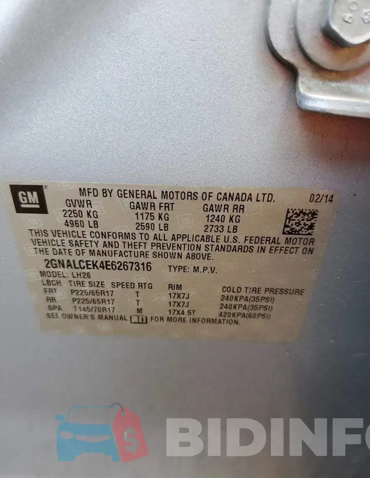 2GNALCEK4E6267316 Photo# 12