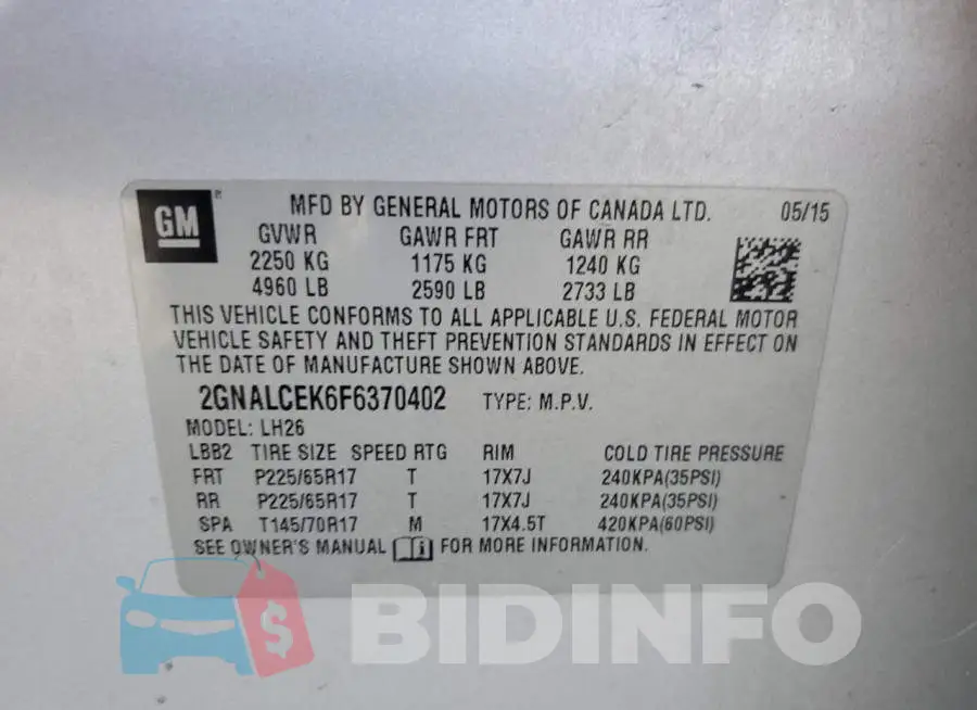 2GNALCEK6F6370402 Photo# 12