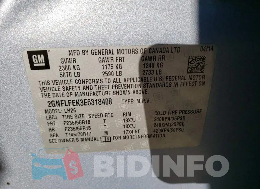 2GNFLFEK3E6318408 Photo# 13