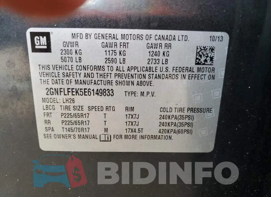 2GNFLFEK5E6149833 Photo# 13